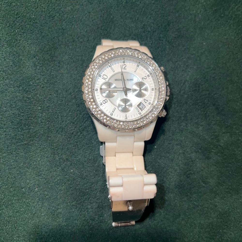 Michael Kors Ivory and Silver Chronograph Watch